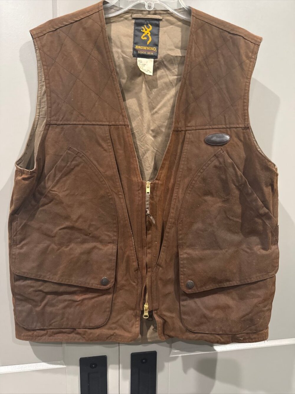 Vtg Browning Waxed Cotton Hunting Vest Men Small Brown